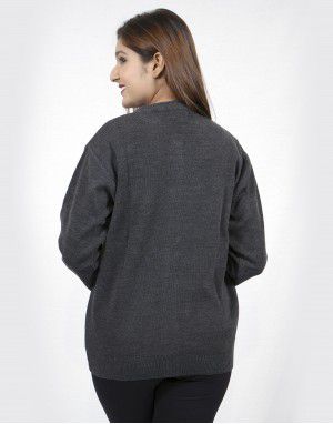 Womens Pure wool heavy Sweater Full Button DGrey